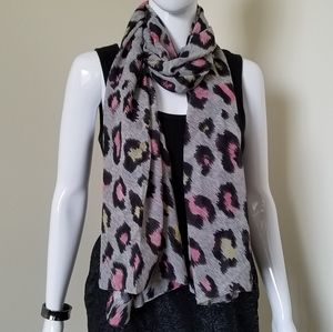 Leopard Print Scarf Grey Black Pink New